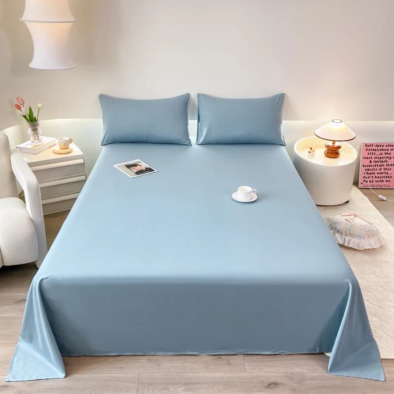 WASART Set di lenzuola piatte in poliestere tinta unita 230x250 per camera da letto estiva per due persone, biancheria da letto di lusso per letto singolo, matrimoniale, king size