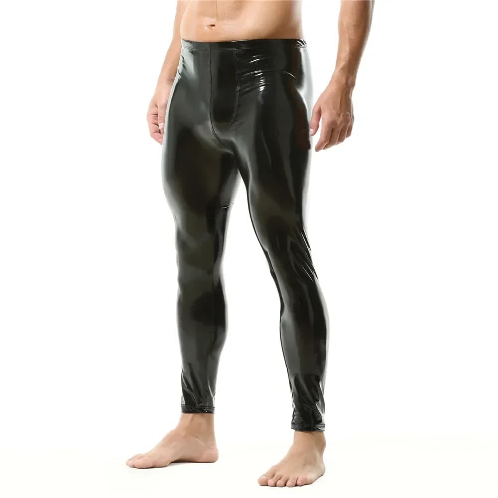 Nuovi uomini Leggings in pelle verniciata PVC Clubwear Nero/Rosso Slim Fit Nightclub Dance Costume Pantaloni da festa Pantaloni da motociclista