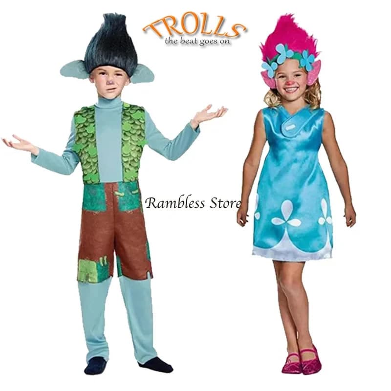 ❤️❤️❤️ Halloween Cosplay Dress for s Trolls Bobbi Frank Cosplay Costumes Carnival Party Cosplay Clothes with Wig❤️⭐️❤️