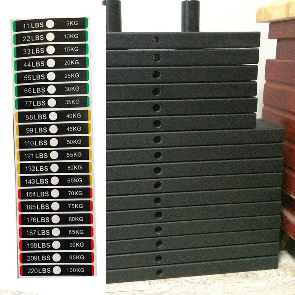 Fitness equipment Gym accessories Weight stack labels 11-220 pounds Wall decals with numbers Adhesive replacement for plastic weight plates PP