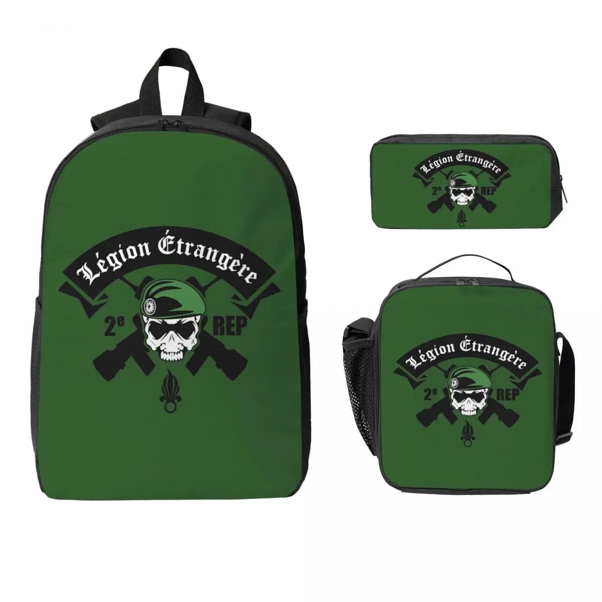 Zaino militare Legion Etrangere Foreign France, borsa per libri, borsa da scuola, borse a tracolla per computer, 3 pezzi, borsa termica per il pranzo, astuccio per matite