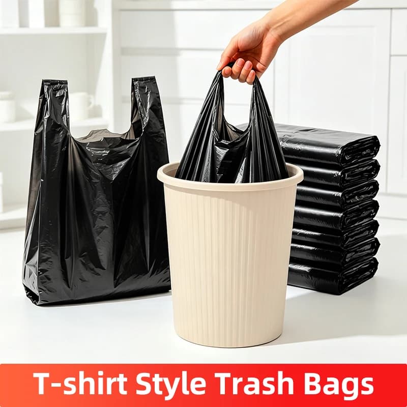 Large Strong Black T-Shirt Plastic Garbage/Trash/bins Bags, Tear Resistant Leakproof Heavy Duty Vest,For room,Kitchen, car