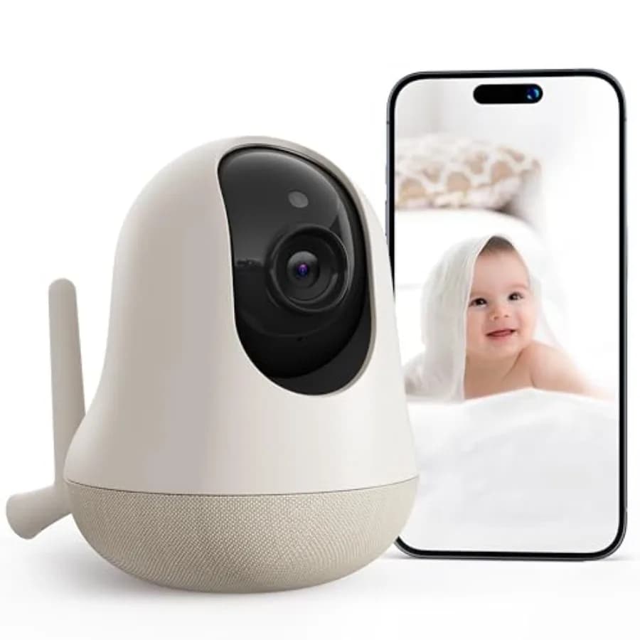 Baby Monitor 5G WiFi con Telecamera 2K, Rotazione 360°, Visione Notturna HD, Sensore di Temperatura, Tracciamento AI del Movimento, Audio Bidirezionale, Rilevamento del Pianto