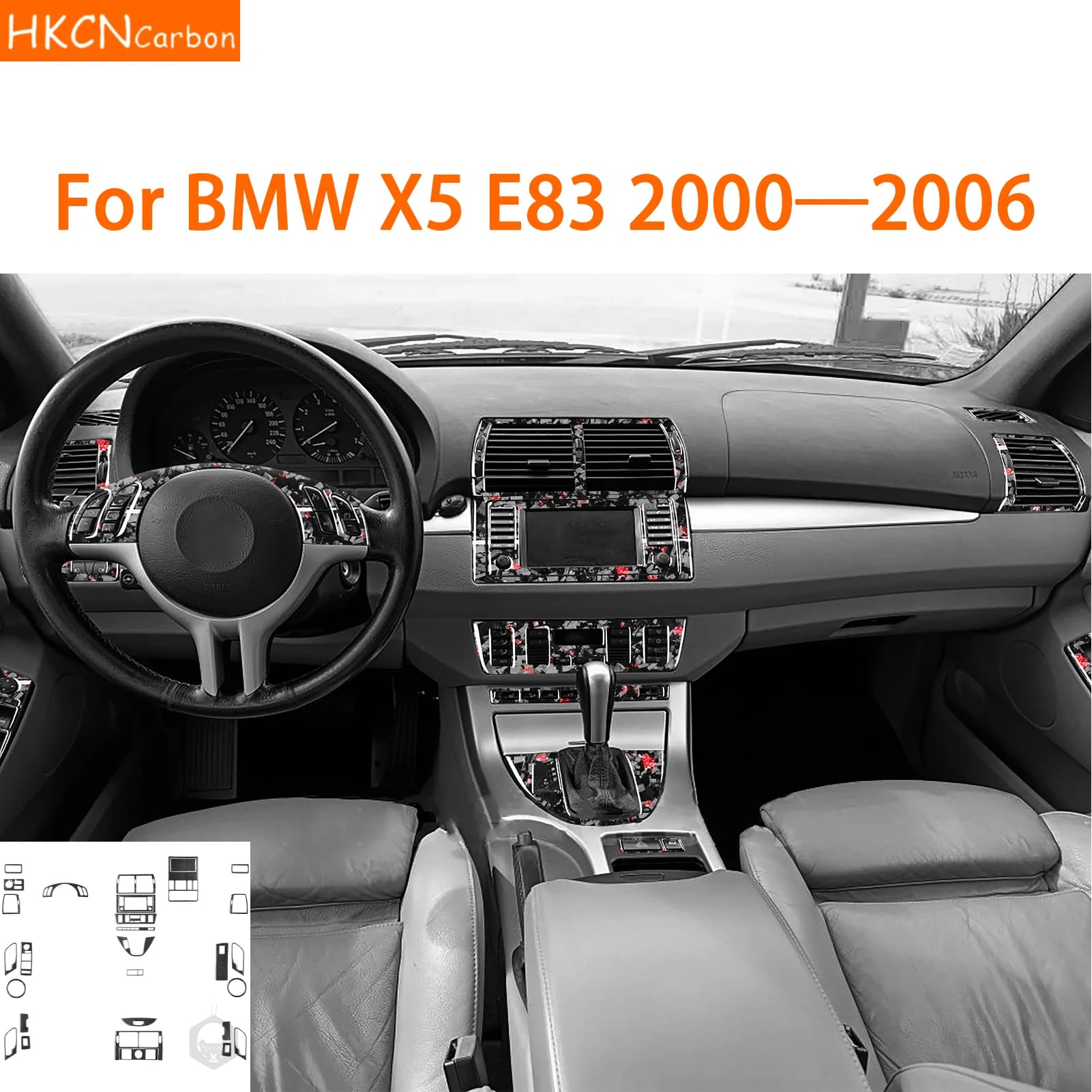 For BMW X5 E53 2000—2006 Car Accessories Carbon Fiber Door Gears Lift Panel Cover Frame Trim Wall decal Interior Edit