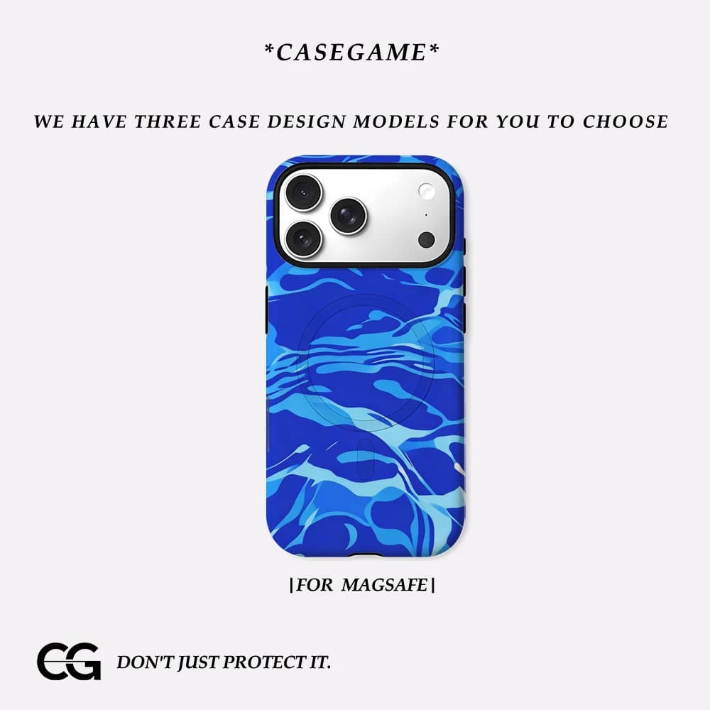 Casegame Cover Opaca Antiurto per iPhone 17 16 15 14 Plus 13 Pro Max con Bumper per MagSafe, in PC Rigido, Effetto Onde Oceaniche