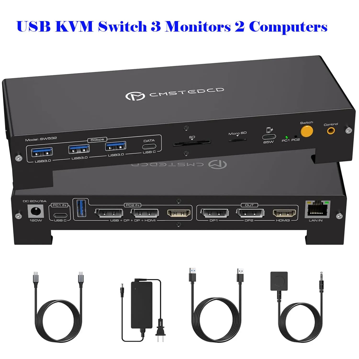 Docking station per interruttori KVM USB C Monitor doppi o tripli condivisi per laptop Thunderbolt 3 e supporto desktop Ricarica PD da 100 W