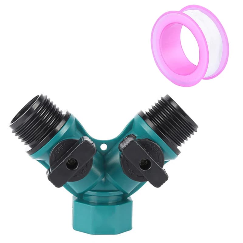 Y connector for garden hose, equipped with raw material tape, used for water deviation from the outside tap
