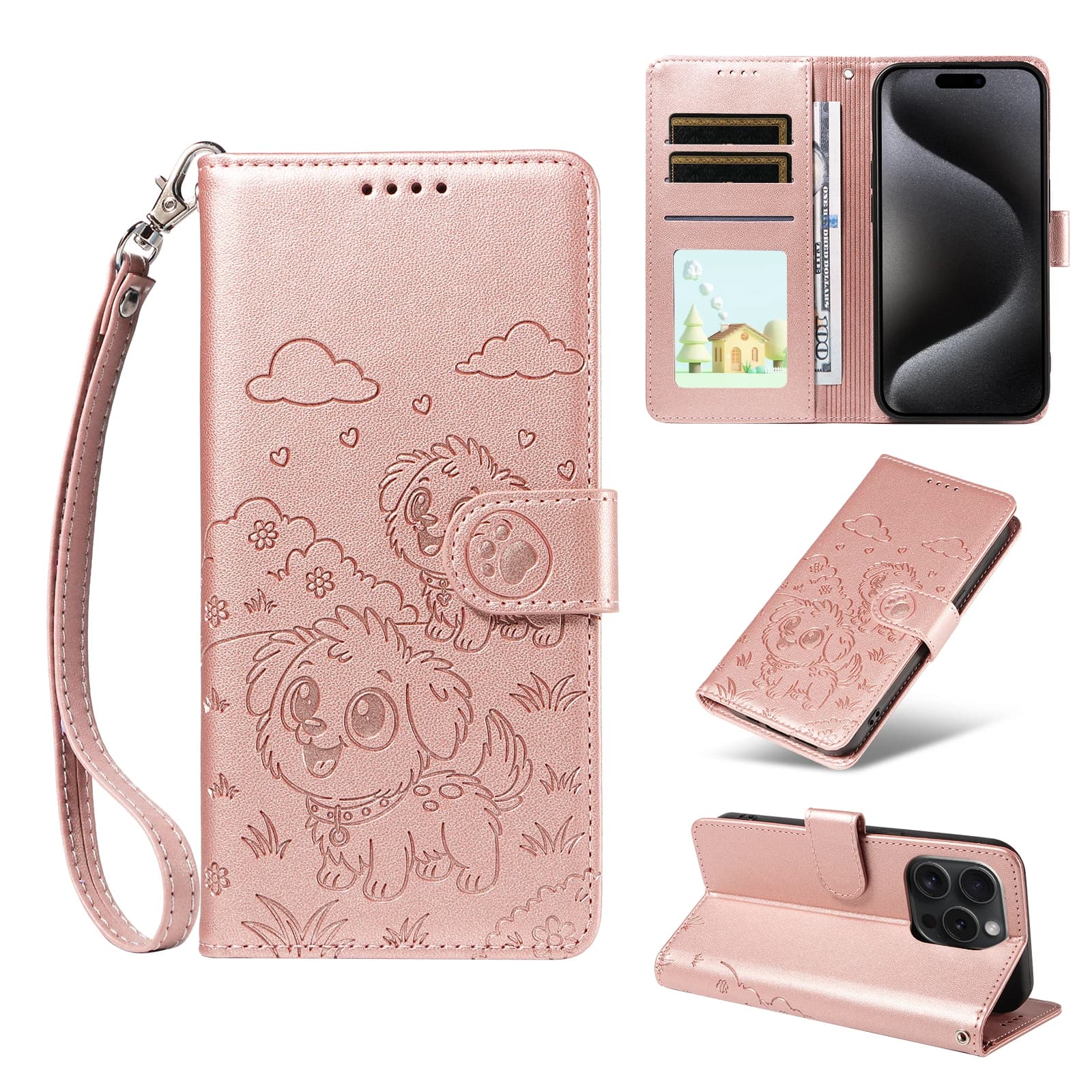 Cute Dog Flip Case for Tecno Spark 40C 40 30C 20C 20 GO 2 1 2025 2024 Leather Lanyard 3 Cards Wallet Cover For Tecno POP 10 9 8