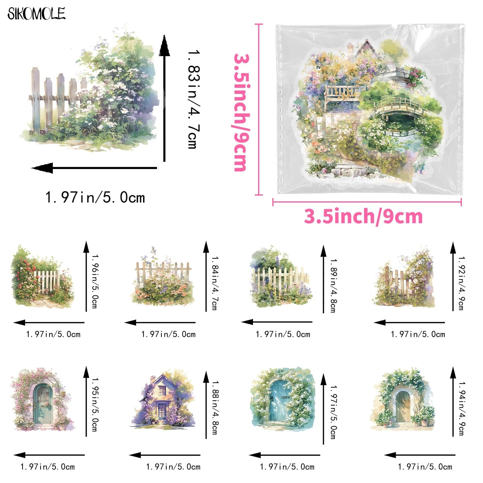 50pcs INS Ink Flower Cartoon Transparent Stickers Kid DIY Diary Phone Guitar Notebook Suitcase Water Bottles Graffiti Sticker