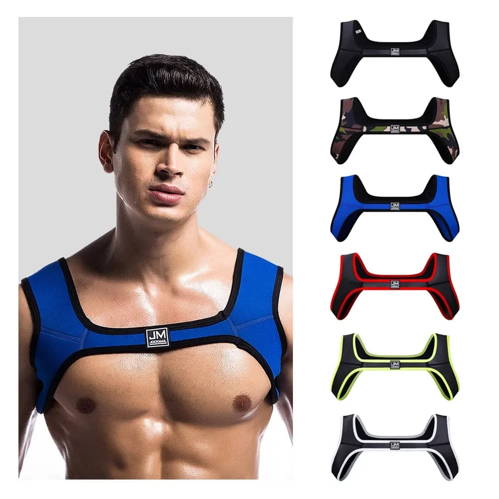 JOCKMAIL imbracatura sportiva in Neoprene per il Fitness da uomo spalline sportive esercizio muscolare equipaggiamento protettivo supporto canotta Sexy abbigliamento Gay