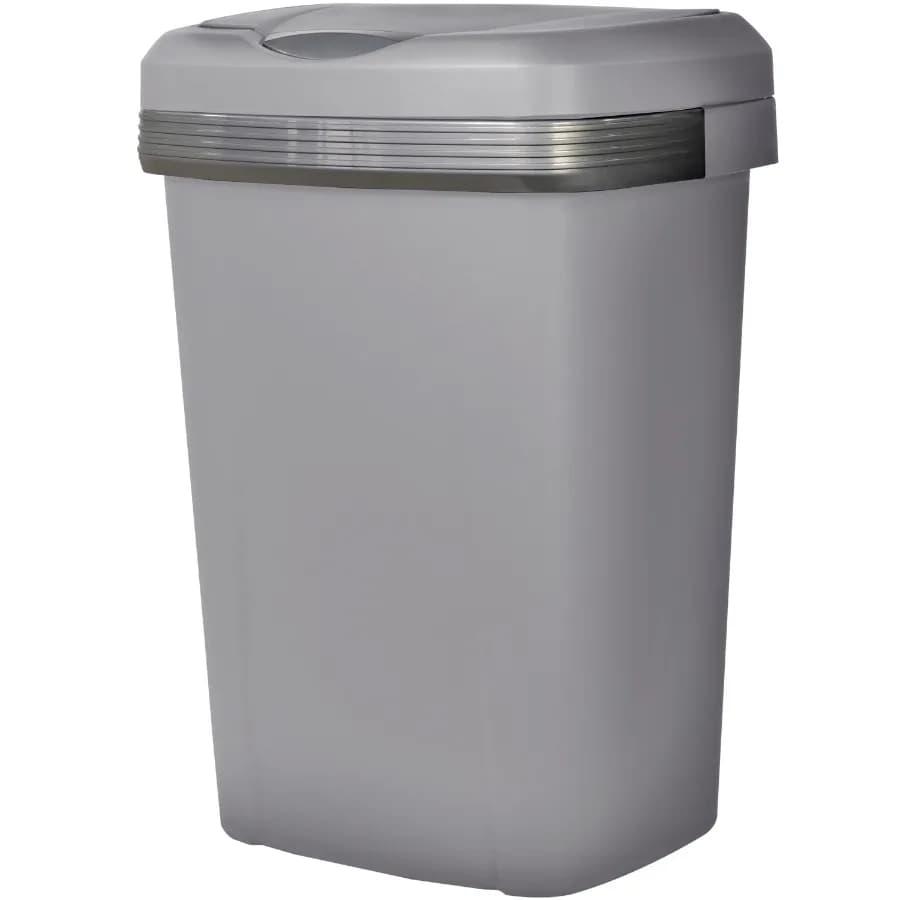 Kitchen Trash Can, 12.1 Gallon Plastic Touch Top Garbage Bin with Push Button Lid, Gray