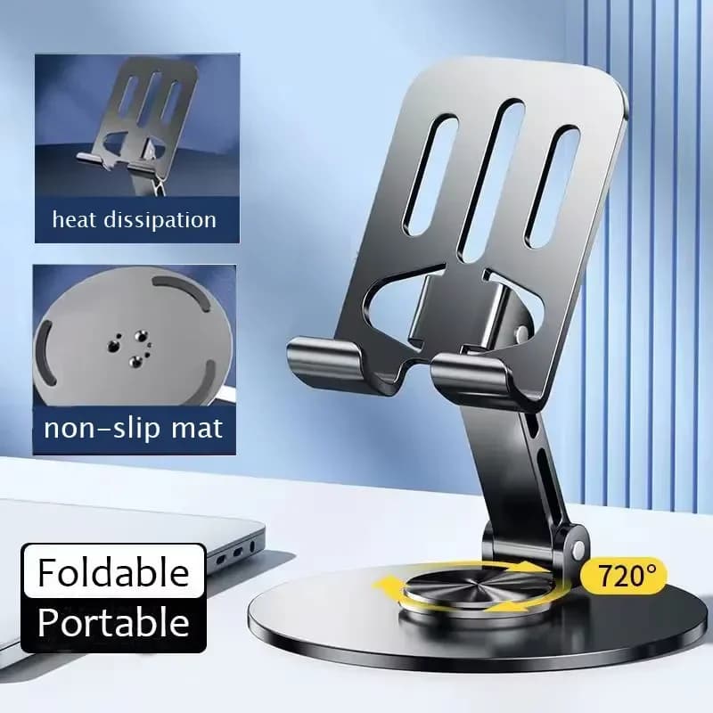 All Metal Aluminum 360 Rotation Mobile Phone Holder Universal Bracket Folding Double Shaft Design Stable Anti Fall