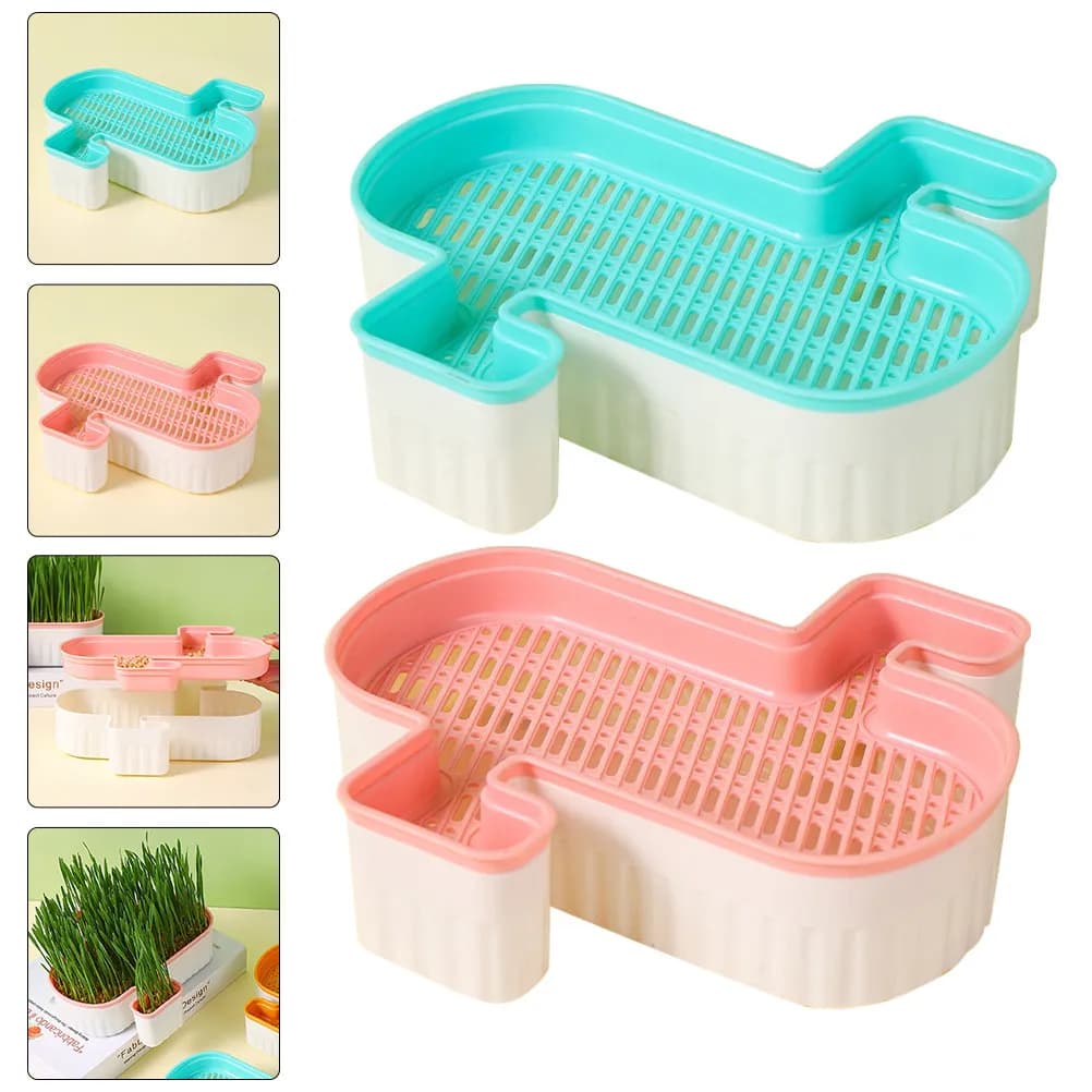 2 Pieces Container for Hydroponic Herb Cultivation for Cats, Earthless Plastic Vase for Plants, Comfortable for Balcony and Home