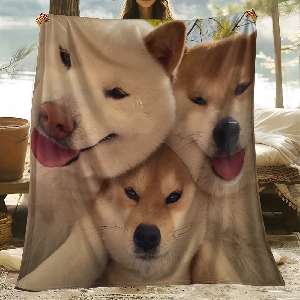 Cute Shiba Inu Dog Portrait Print Flannel Blanket Soft Lightweight Throw Blanket for Sofa Bed Couch All‑Season Cozy Blanket