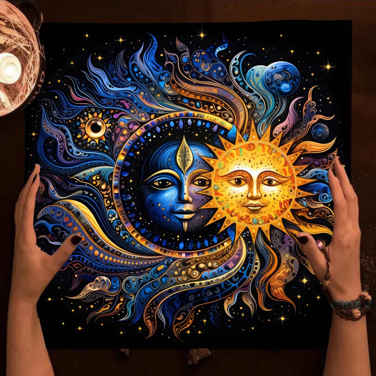 Tovaglia per tarocchi mistico sole luna tovaglia per altare per lettura tarocchi astrologia tappetino per carte oracolo stregoneria decorazioni per la casa tappetino rituale