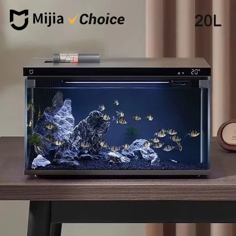 Acquario Intelligente Mijia MYG100 Compatibile con App Mijia, Controllo Mobile, Alimentazione Remota, Sistema di Illuminazione Intelligente, Acquario 20L