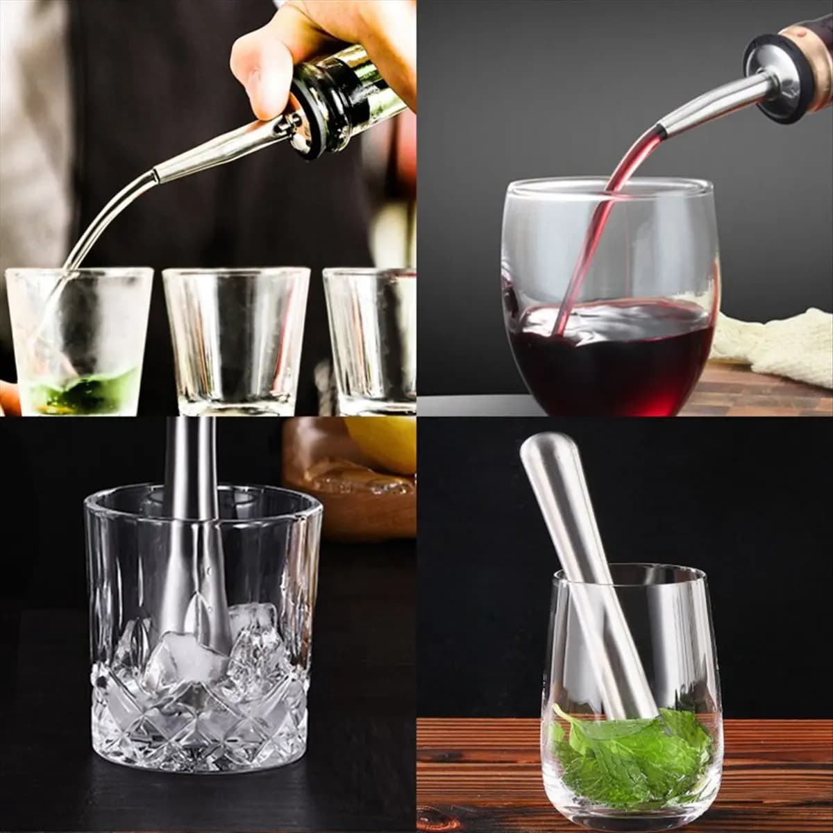 Set Shaker per Cocktail A45I con Ricette, Kit da Barman, Accessori per Bar, Versatore, Muddler, Jigger