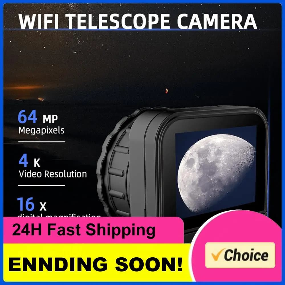 64MP 4K HD 2.4G WIFI Universal Eyepiece Monocular Camera with Flip Screen 23-60mm Telescope Camera Eyepiece Portable Lightweight