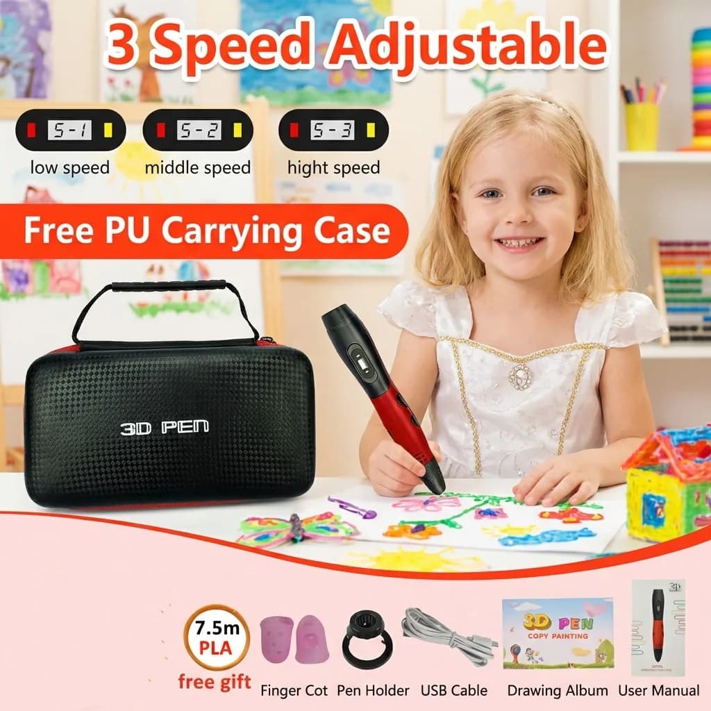 Wonderful 3D Printing Pen with LCD Display, Travel Case, PLA Thread, Children's Gift for Birthday and Christmas