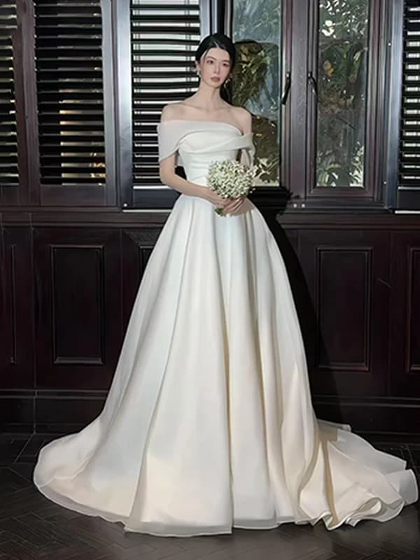 Abito da sposa monospalla taglie forti, elegante e semplice, stile da favola, gonna lunga leggera per fidanzamento e certificazione