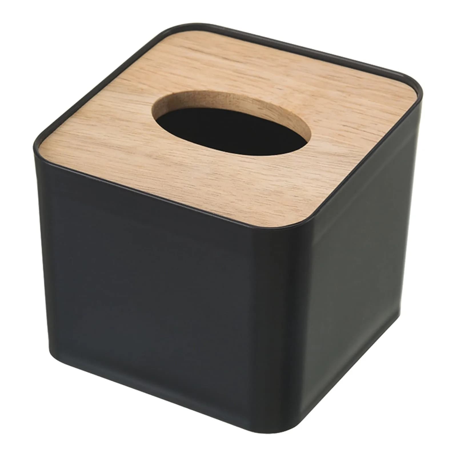 Portafazzoletti in Plastica con Coperchio in Legno, Contenitore Quadrato per Tovaglioli, Dispenser per Salviette Umidificate, Organizzatore Moderno per Casa e Auto