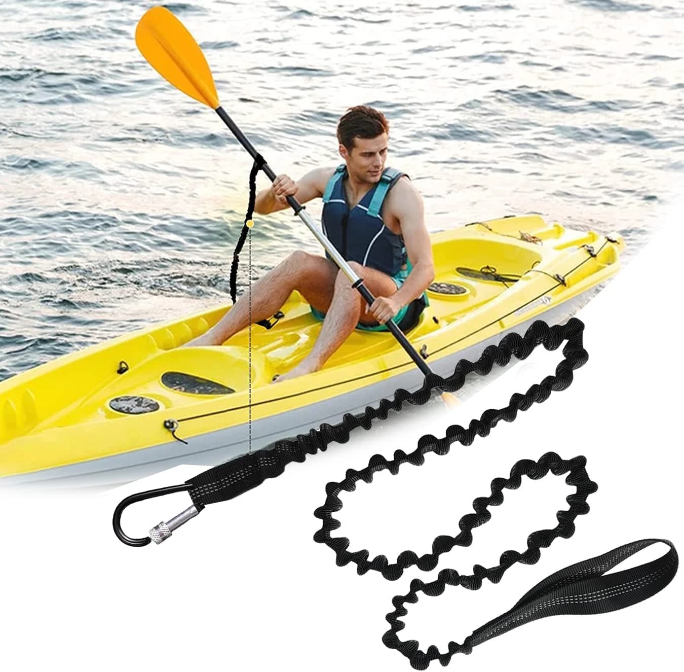 Guinzaglio elastico per pagaia per kayak, cordino per canna da kayak, guinzaglio per pagaia per canoa, cordino a spirale, guinzaglio per canna da pesca, corda di sicurezza per barca