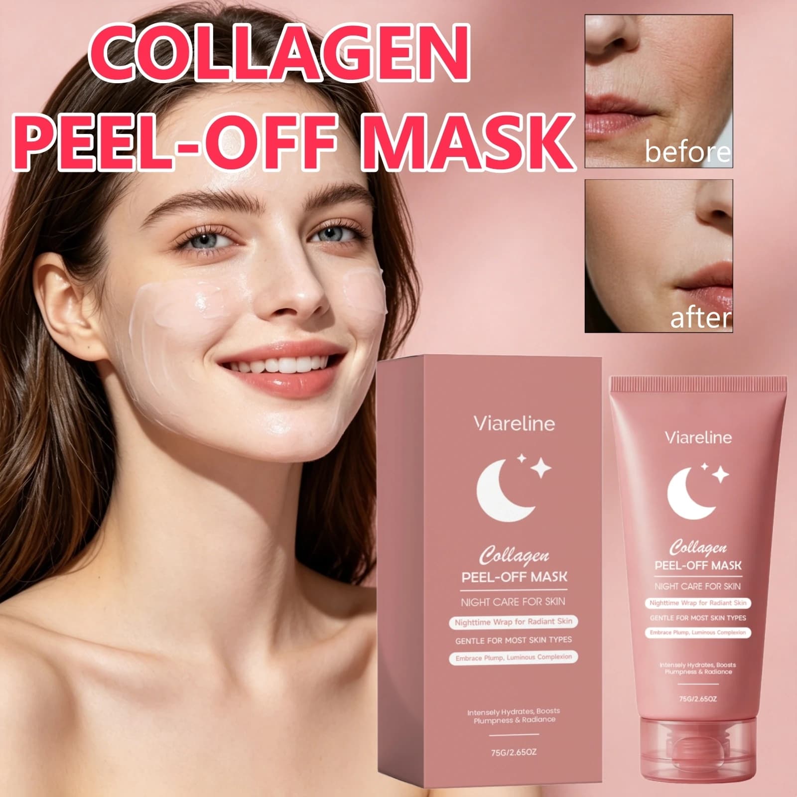 Collagen Rejuvenating Peel Off Facial Mask Deep Hydration Plump Boosting Elasticity Radiance Brightening Night Care Apply Mask