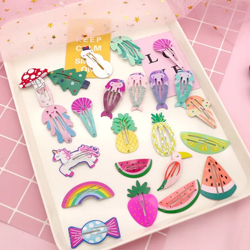 Fermagli per capelli alla frutta 5 pezzi Clip a scatto estiva anguria fragola Mollette in smalto coreano Clip per frangia carina per ragazze Non tossico