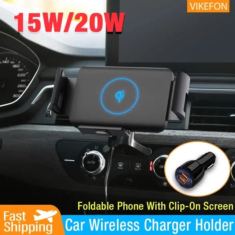Supporto per telefono con bloccaggio automatico per caricabatterie wireless per auto da 20 W per XiaoMi Samsung Galaxy Fold Z 4 5 Flip 5 iPhone 15 Max Huawei Mate