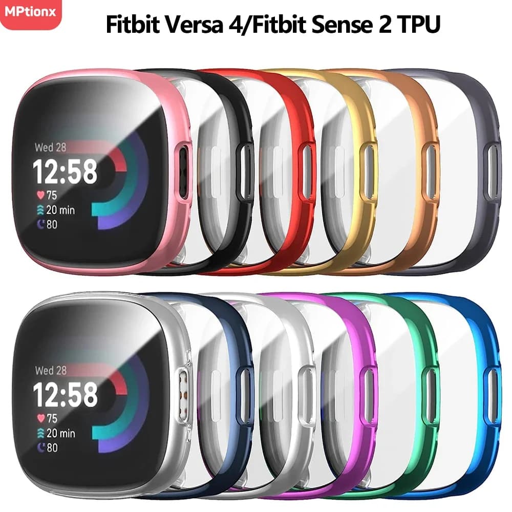 Proteggi schermo per custodia Fitbit Versa 4/Sense 2, copertura protettiva paraurti placcata in TPU completamente morbida per Fitbit Sense 2/Fitbit Versa 4