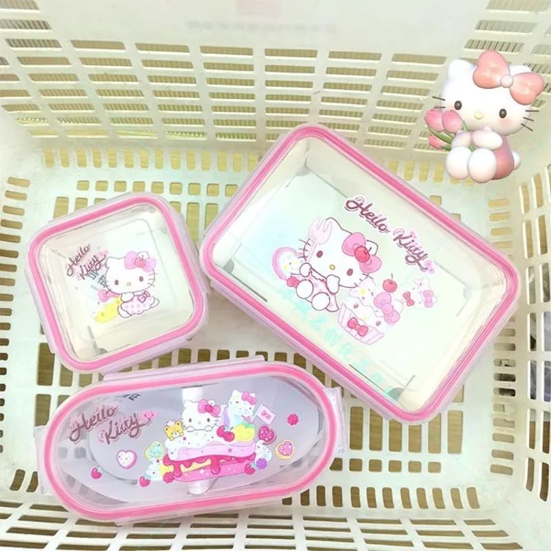 Contenitore Kawaii Sanrio HelloKitty con 4 Chiusure, Antiperdita, per Mantenere Fresco il Cibo, Portatile per Casa, Scuola e Giocattoli