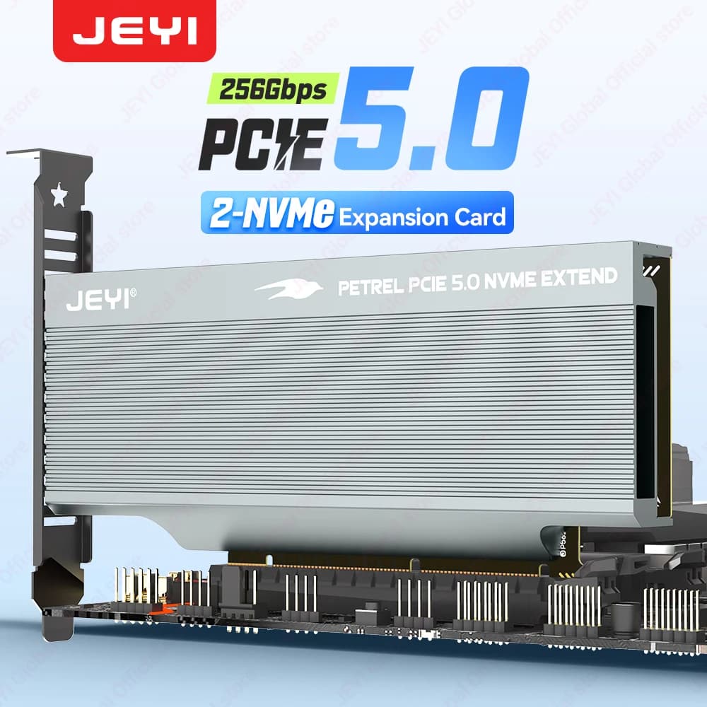 Scheda di Espansione JEYI 2-Bay M.2 NVME SSD PCIe 5.0 X16 256Gbps con Dissipatore di Calore, Supporta SSD 2280/60/42/30, Supporta Bifurcazione e RAID