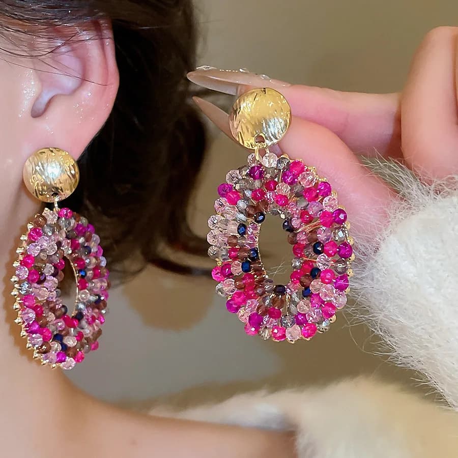 Orecchini pendenti con perline di cristallo fatti a mano alla moda per donne Orecchini lunghi ovali Gioielli di dichiarazione femminile Regali di gioielli di moda