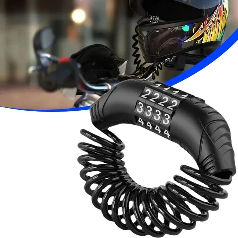 4 Digit Bike Combination Padlock - Steel Cable Password Padlock, Anti-theft Safety Chain for Helmet Pad