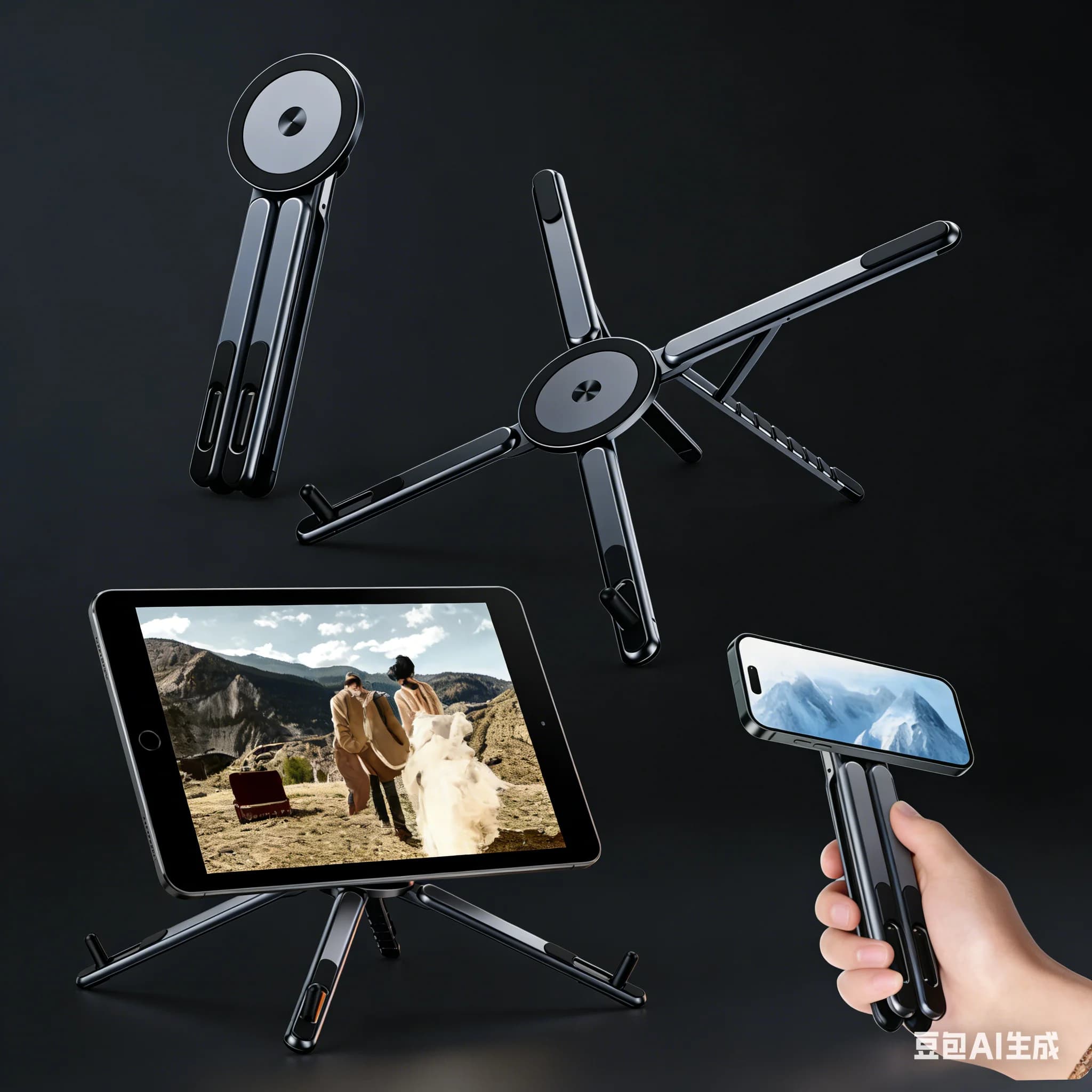 Hellodigi Multifunctional Magnetic Phone Holder Foldable Tripod Portable Selfle Stick Desktop Stand for iPhone/ipad/Laptop