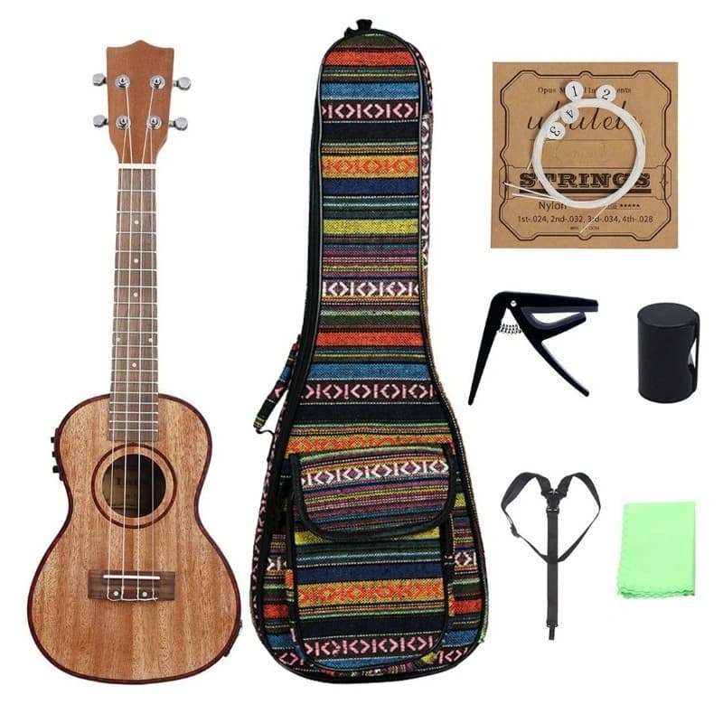 24 Inches Ukulele EQ Electric Box Version Ukuleles Mini Wooden 4 Strings Ukulele Set Adults Children Beginners Small Guitar