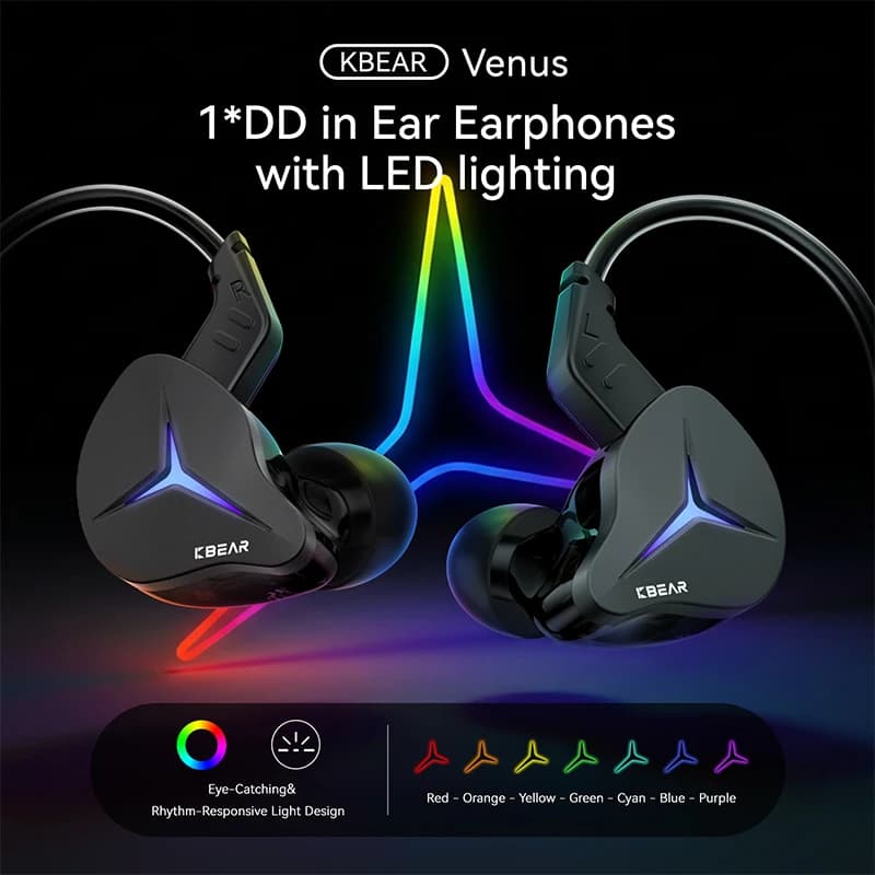 KBEAR Venus CG01 Auxiliary for eSport Version Type C with Chip DSP In-Ear Luminous HiFi Headphones for Gaming Compatible with Android/iOS
