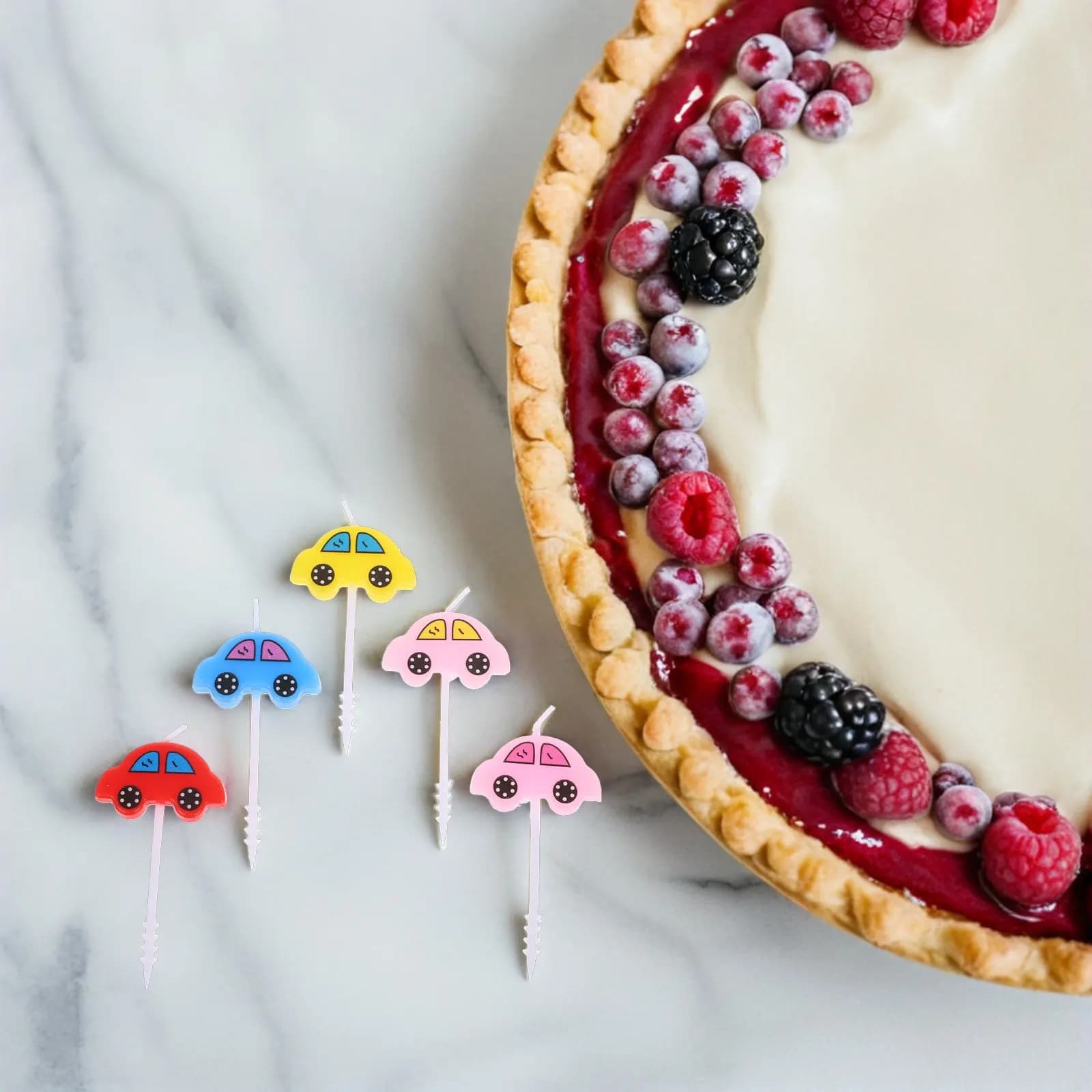 Set di 5 Mini Candele Senza Fiamma a Forma di Auto, Decorazioni per Torte di Compleanno, Accessori per Decorazione Dolci