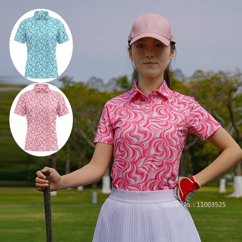 Nuovo abbigliamento da golf estivo Polo stampata da donna Sport Manica corta Top da golf ad asciugatura rapida T-shirt per il tempo libero traspiranti da donna