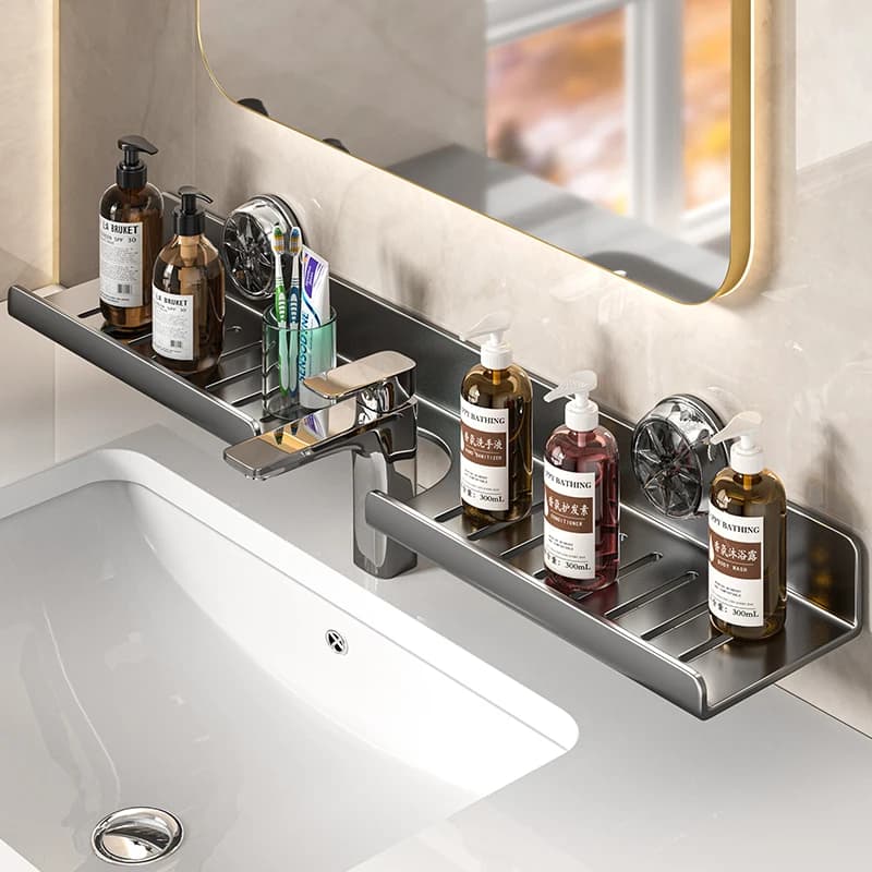 Suction Cup Mirror Front Bathroom Shelf Faucet Washbasin Wall-Mounted Non-Punch Bathroom Shelf