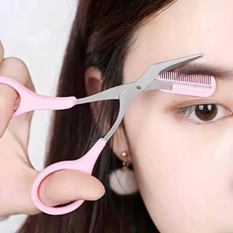 Safe Eyebrow Scissors with Comb Stainless Steel Eyelashes Trimmer Portable Makeup Beauty Shaver