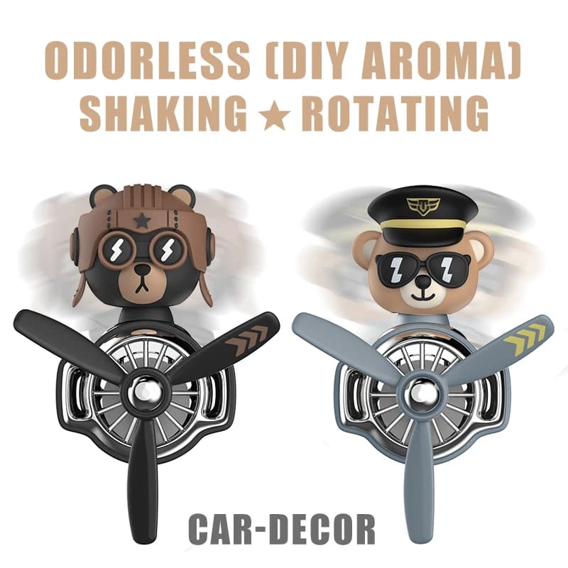 Perfumeless Car Ornament, Funny Rotation, Bear Pilot Decoration on Air, Dashboard Accessories, Interior Deodorant
