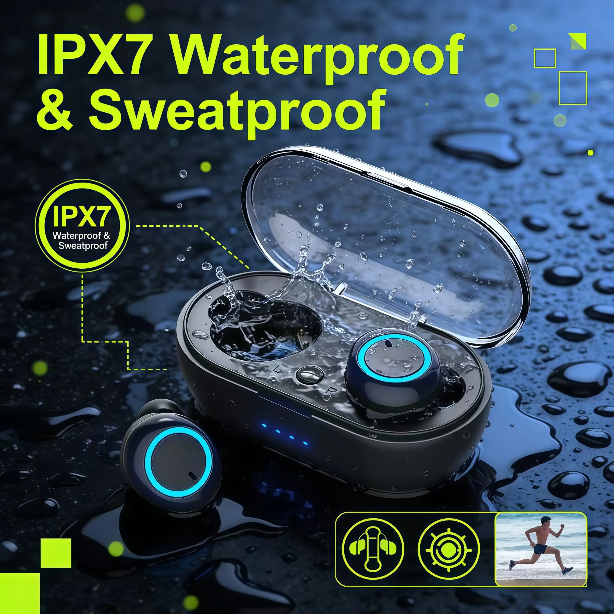 Cuffie musicali Bluetooth TWS Y30 di vendita calda Cuffie sportive Cuffie sportive con cancellazione del rumore 5.0 Touch con microfono