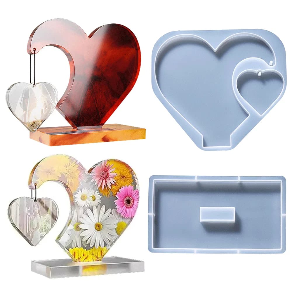 Cornice per foto a forma di cuore d'amore Base piedistallo a pendolo Stampo in silicone Stampo in resina epossidica di cristallo per gioielli fai da te Artigianato Creazione di decorazioni per la casa
