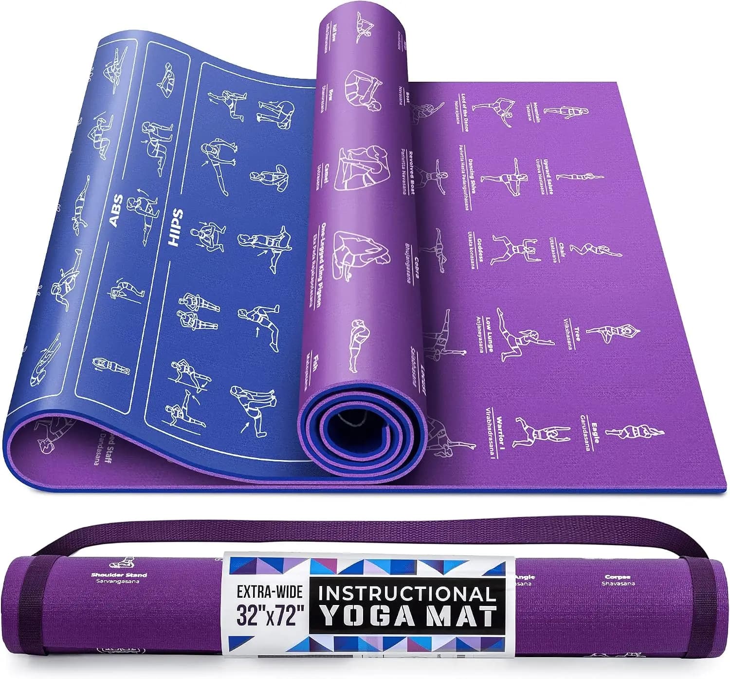 Yoga Mat with 75 Poses & Strap, 1/4" Thick Non-Slip, Non-Toxic, Cute Design