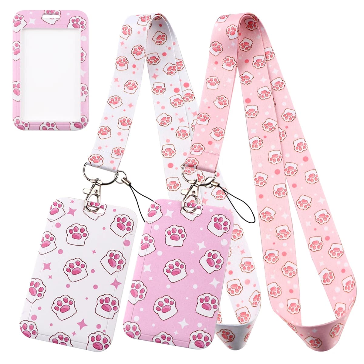 Kawaii Pink Cat Paw Porta credenziali Cordino per chiavi Tracolla Portachiavi Carta d'identità Porta badge Corda per appendere Portachiavi Accessori