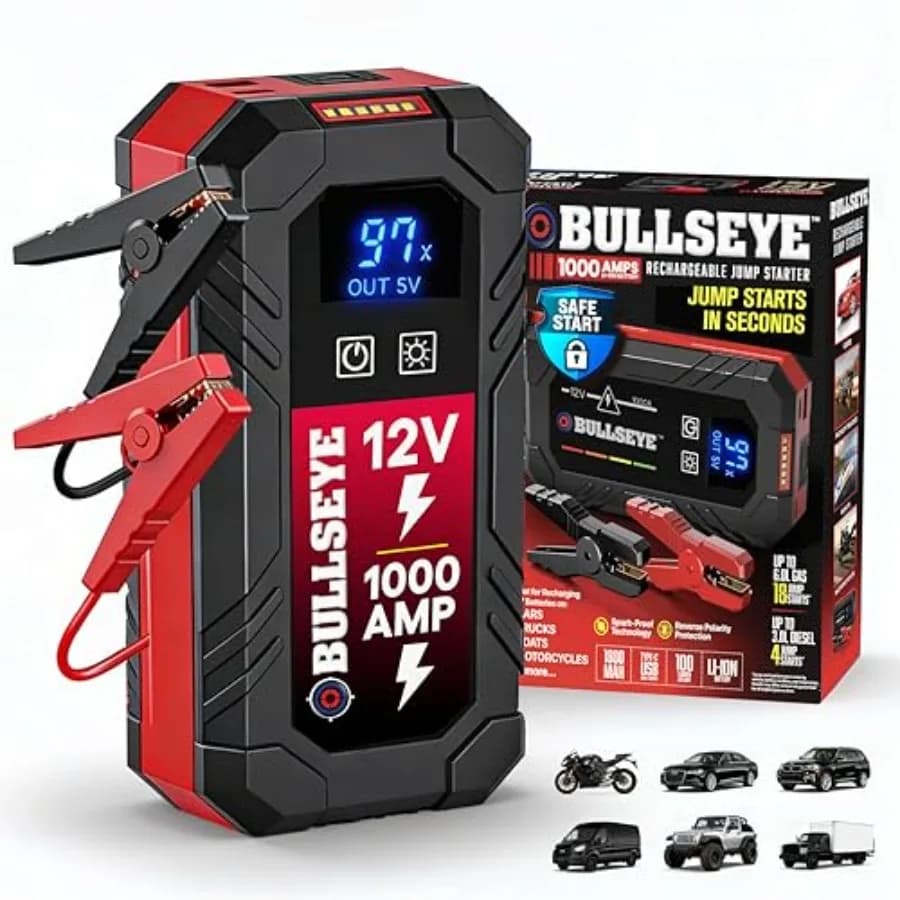 Avviatore di Emergenza per Auto Bullseye Safety XL 1000A con Cavi di Avviamento, Booster Portatile 12V per Motori a Benzina fino a 6.0L