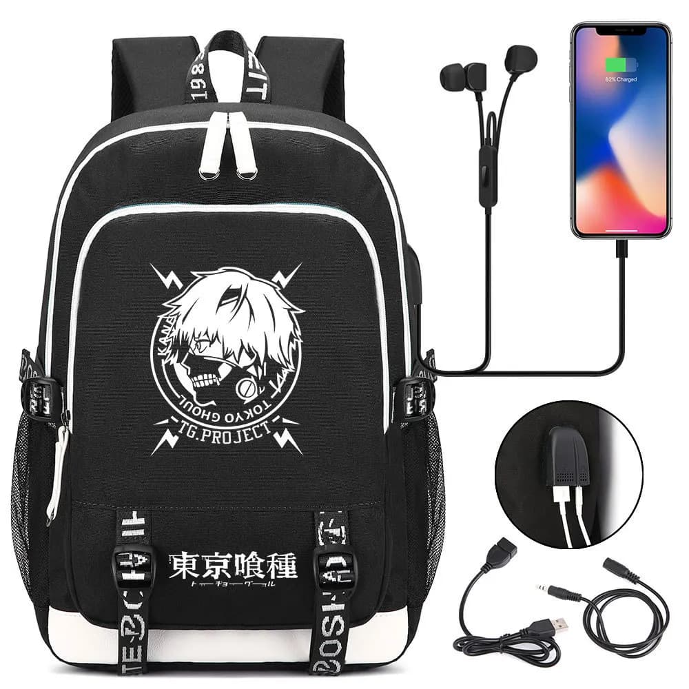 Nuove borse da scuola Tokyo Ghoul per adolescente ricarica USB zaino per Laptop donna uomo zaino ragazzi ragazze borsa per libri borsa da viaggio Mochila