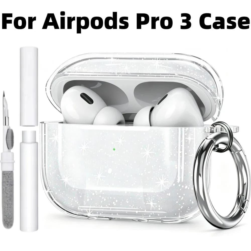 2025 Clear Shine Case for Airpods Pro3 Protective Earphone Case Accessories for Airpods Pro 3 Pro 3rd Generation with Carabiner