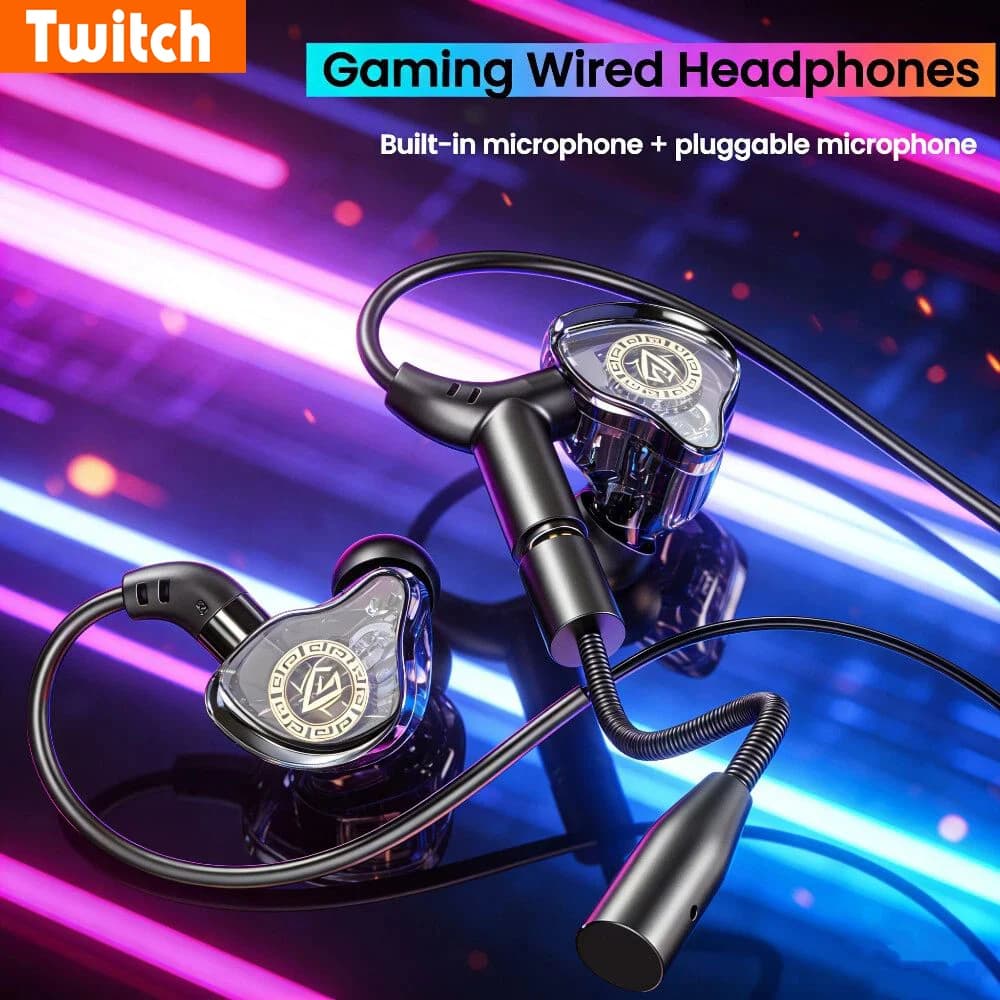 Cabled Gaming Headphones with Microphone, 3.5mm/Type C Connector, 360 Grade Audio HiFi Stereo Headphones for Sports, In-ear Headphones for Phone